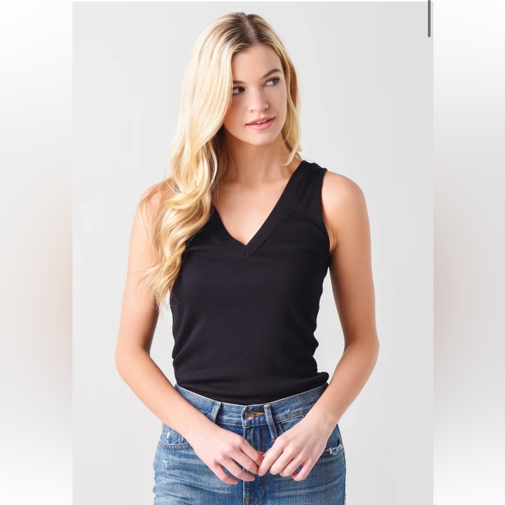 Stateside WOMEN'S 2X1 RIB DOUBLE V-NECK TANK TOP in Navy